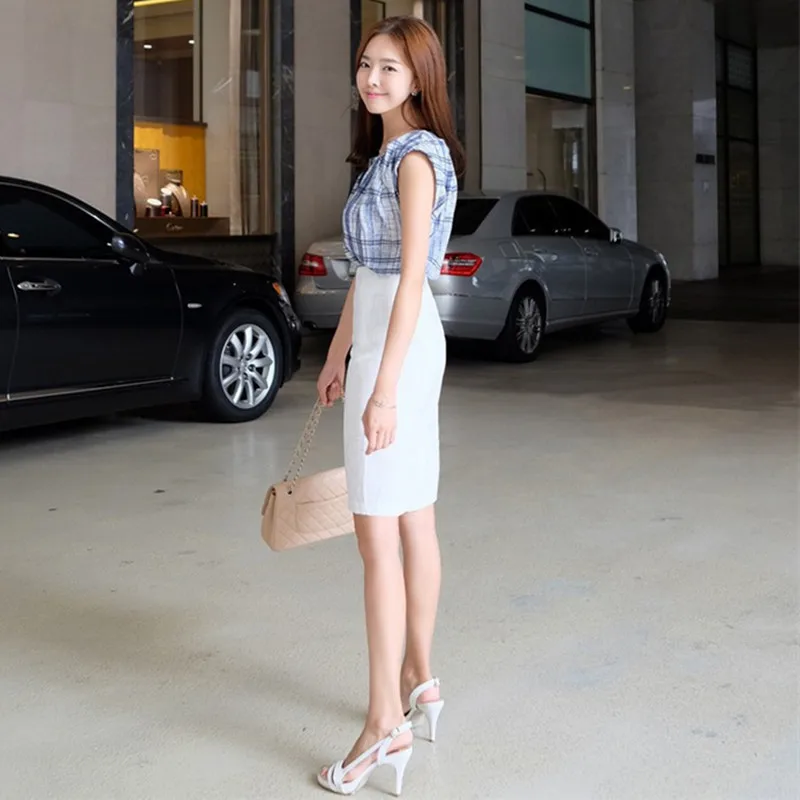 2016 New Women's Casual Faldas Spring Summer OL Pencil Knee Length High Waist Skirt Slim Straight Saia 10 color Plus Size Short|midi skirt|pencil