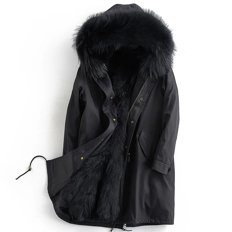 Пальто из натурального меха енота, парка, зимняя куртка, Мужская одежда, мужские теплые длинные пальто размера плюс 5xl ML-PK10 MY1702 - Цвет: black-black liner