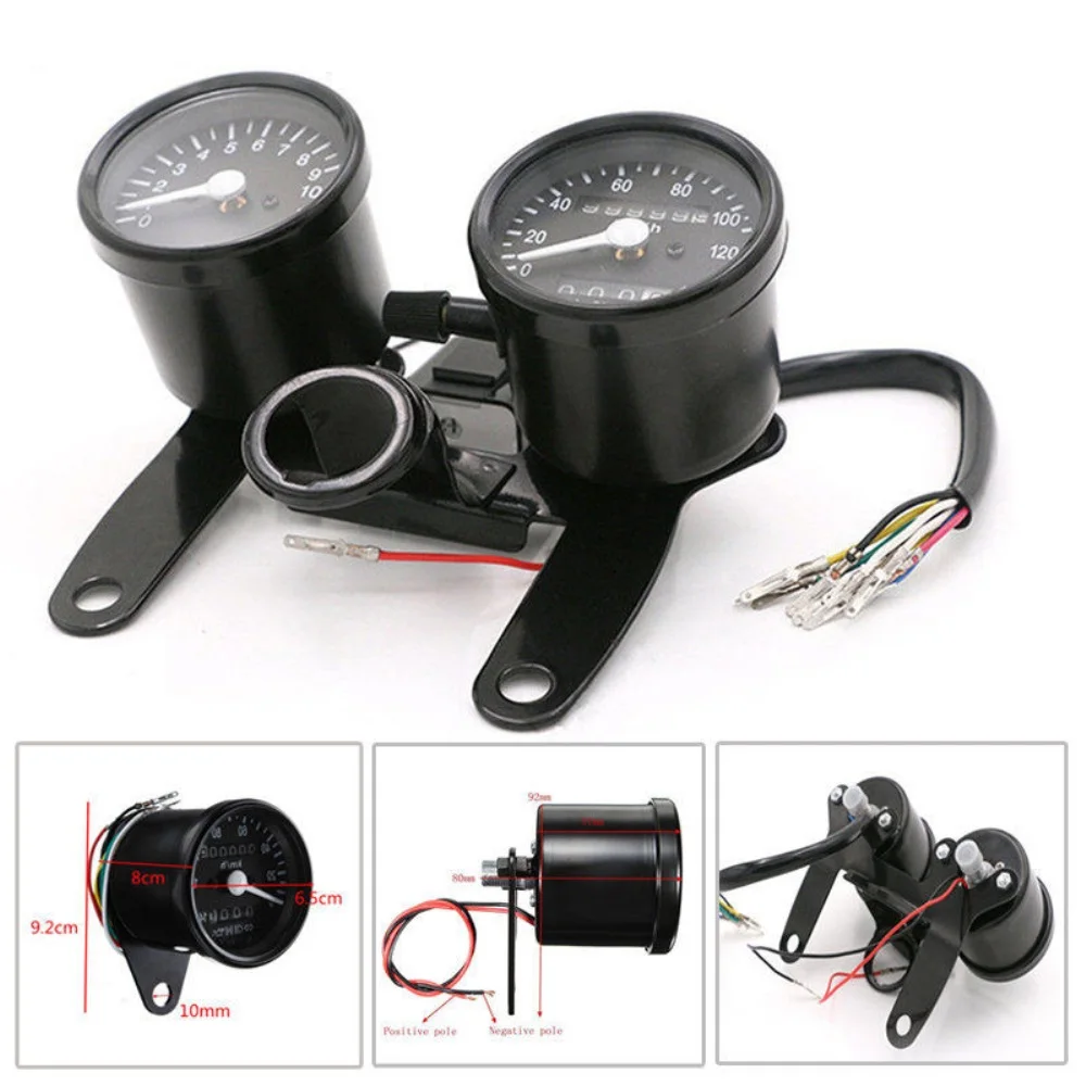 12V Black Tachometer+Speedometer &amp Dual Odometer Gauge Kit Chopper Bobber Cafe High Sensitivity for Motorcycle Modification | Автомобили