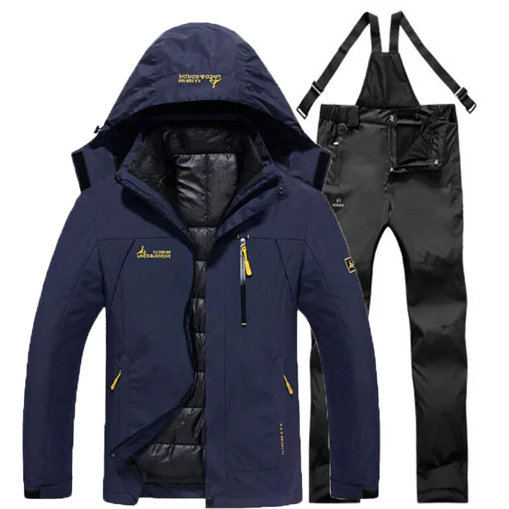 По сравнению с Размеры Для мужчин зимние Водонепроницаемый рыбы треккинг Пеший Туризм лагерь лыжный по Теплые; больших размеров Размеры хлопок Куртка для открытого воздуха брючный костюм съемный - Цвет: Navy Black Suit