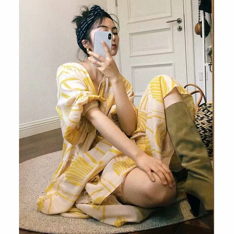 

KIYUMI Dress Women Pink Autumn Dress Boho Floral Printed Long Sleeves Patchwork Casual 2019 Comfortable Loose Beach Long Dresses