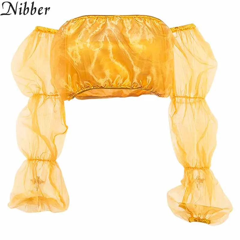 Nibber женский жилет однотонный топ подходит для женщин Летние Короткие повседневные топы с открытыми плечами прозрачные пушистые топы с рукавами - Цвет: Цвет: желтый