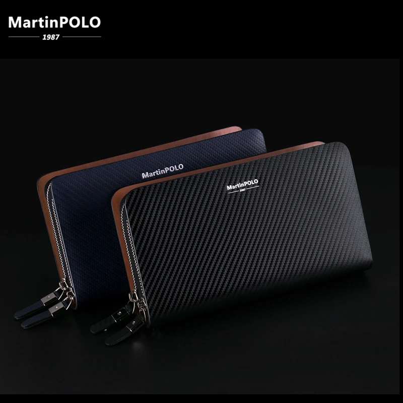 MartinPOLO, Роскошный деловой мужской клатч с двойной молнией, натуральная кожа, сумочка из воловьей кожи, длинный мужской кошелек для телефона, MP2001