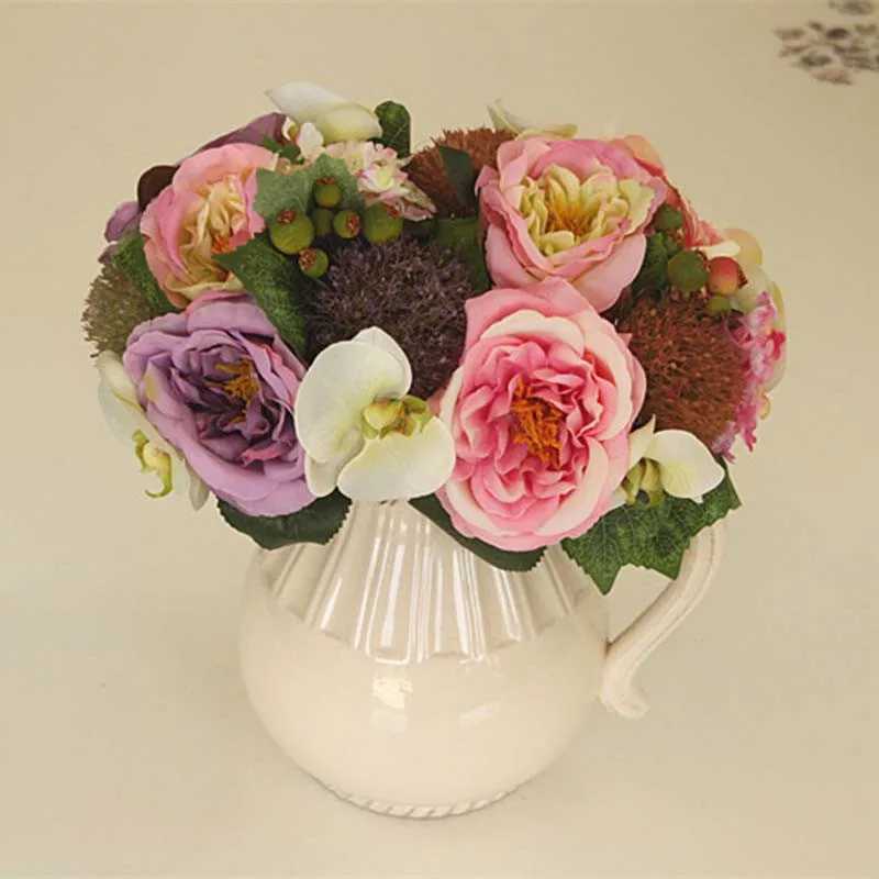 Dia.20cm/Комплект, реальный сенсорный розы, Гортензия, орхидея с листьями искусственного шелка букеты, свадебный букет невесты, невесты
