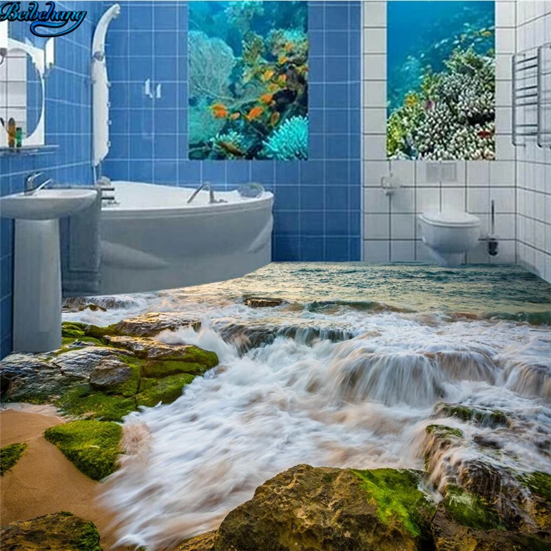 Большой индивидуальный beibehang HD Stone Coast Spray 3D Гостиная Ванная комната напольная