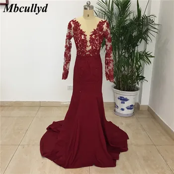 

Mbcullyd Mother of the Bride Dresses With Long Sleeves Africa Burgundy Vestido de madrinha Plus Size Formal Mermaid Dinner Dress