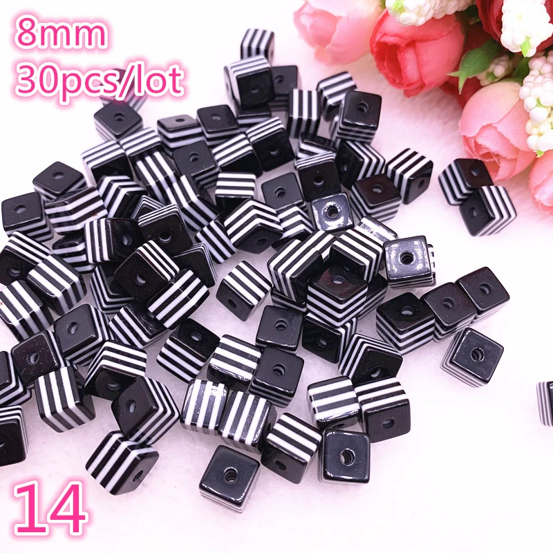 30 pcs/lot 8 mm square resin beads accessories for children's handmade department striped jewelry Findings #14 | Украшения и