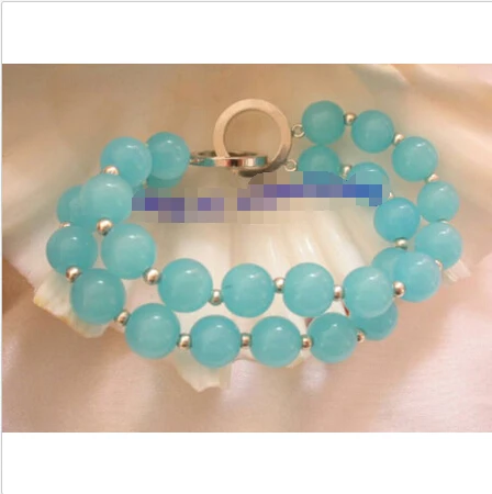 

stunning 2rows 10mm round blue crude jade bead bracelet 9K g64^^@^18K GP SHIPPING