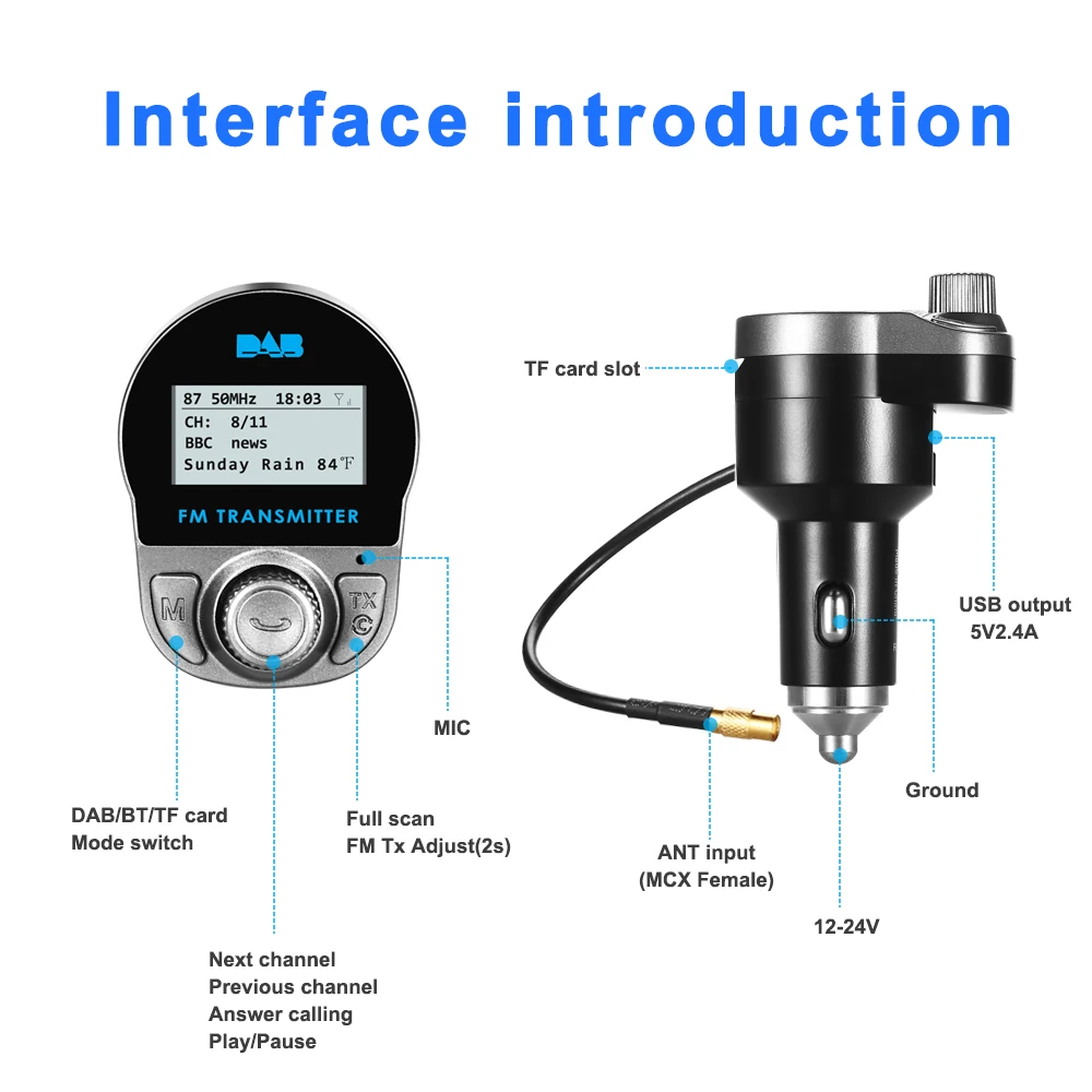 Bluetooth fm-передатчик 12-24 в автомобильный адаптер для автомобильного передатчика DAB автомобильный радиоприемник беспроводной MP3-плеер Handsfree TF карта