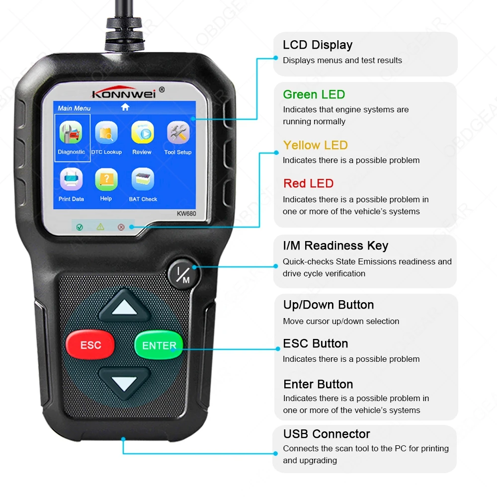 OBD2 Автосканер ODB 2 KONNWEI KW680S OBD2 автомобильный сканер с несколькими языками OBD 2 автоматический диагностический сканер на русском языке