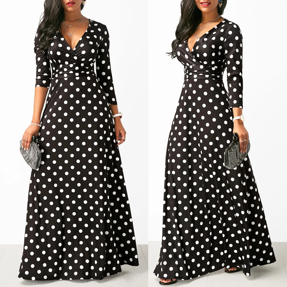 Long Maxi Dress Women V Neck Casual Beach Dresses For Women Polka Dot Boho Fashion 2019 Summer Long Dress Female Beach Cover Ups crochet bathing suit cover up