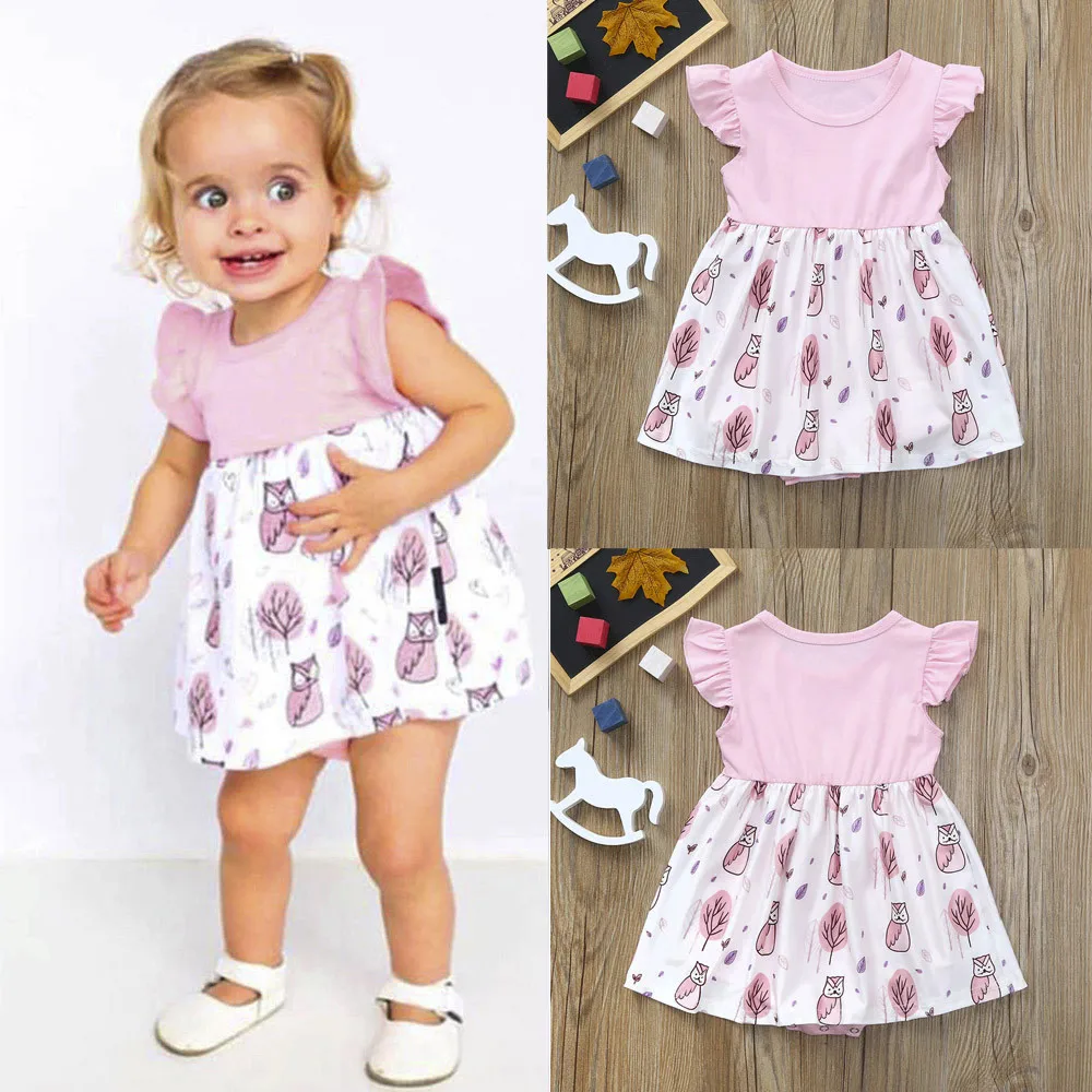 

2018 New Fashion Baby Girls Infant Kids Cartoon Print Dress Clothes Romper Casual Dresses High Quality Drop Shipping