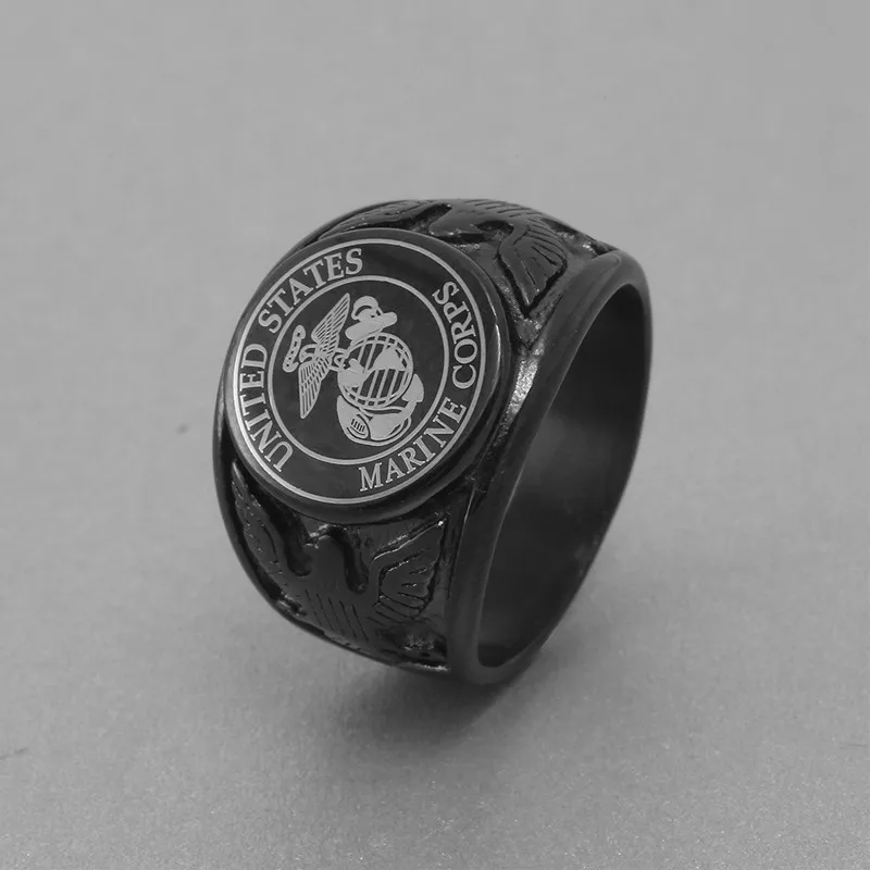 RIR черный США военный кольцо США морской корпус армии США мужские кольца из нержавеющей стали