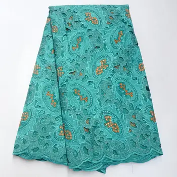 

5 yards teal/white/gold/royal blue/pink/light blue/peach/purple Hancut African Swiss voile lace with stones for wedding AD951