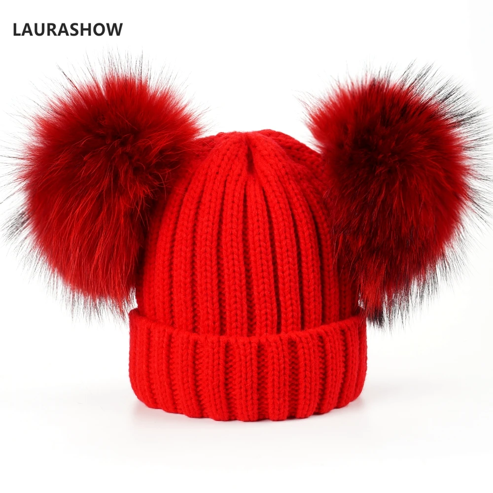 Женская шапка с помпоном из натурального меха lauriashow зимняя брендовая двумя