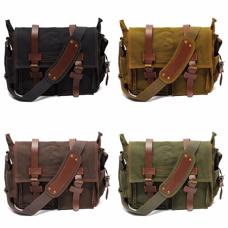 

Men's Vintage Canvas Leather Military X-Large 15in Laptop Shoulder Messenger Bag Sport Bag Outdoor Bags