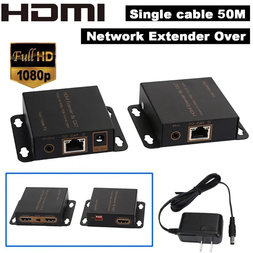 

2017 New Arrivals Up to 50M HDMI 1080P Extender Converter with IR Adaptor Over Cat5e/Cat6 Free Shipping H3T29