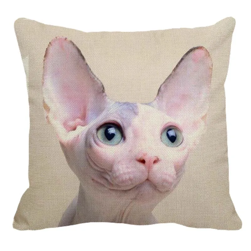 

XUNYU Canadian hairless cat Print Linen Pilllowcase Home Sofa Square Cushion cover 45x45cm Animal Pattern Pillow cover AC120