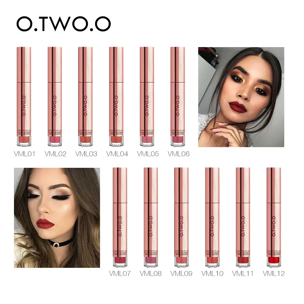 O. TWO. O, 12 цветов, жидкая губная помада, водостойкая, Стойкий матовый бархатный блеск для губ, макияж, гладкий оттенок для губ, красные губы, косметика