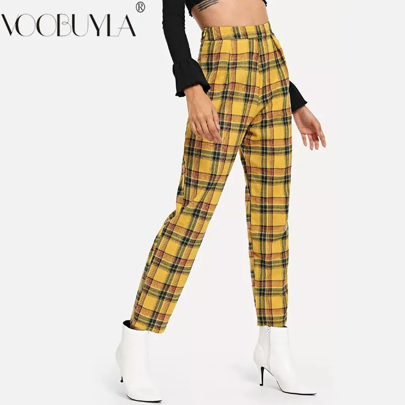 

Fashion Plaid Women Ankle-Length Pants Female Trousers Straight Spring Autumn Gingham Vintage Harenm Pants Casual Clothing Mujer