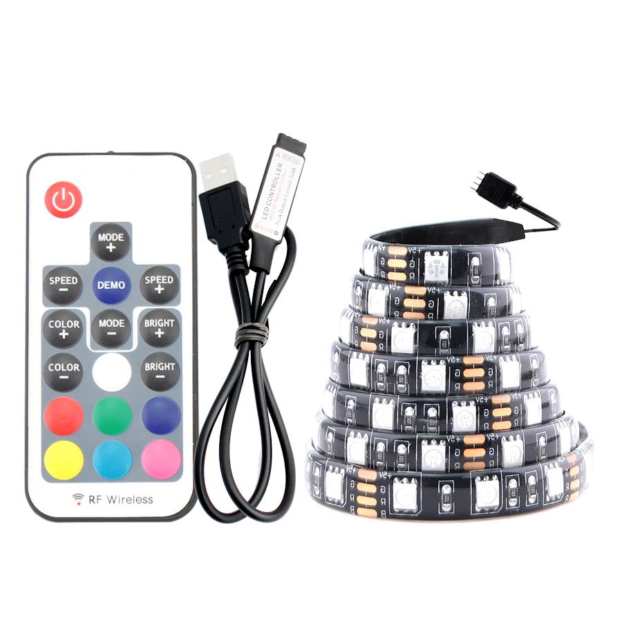 USB светодиодный светильник 5 в PC RGB 5050 1 м 60 светодиодный/м 3 мини 17 кнопочный контроллер USB RGB светодиодный светильник ТВ ПОДСВЕТКА водонепроницаемая лента Диодная лампа - Испускаемый цвет: With 17key Remote