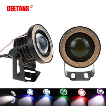 

GEETANS 2pcs Waterproof Projector LED Fog Light With Lens Halo Angel Eyes Rings COB Xenon White 12V SUV ATV Off Road Fog Lamp H