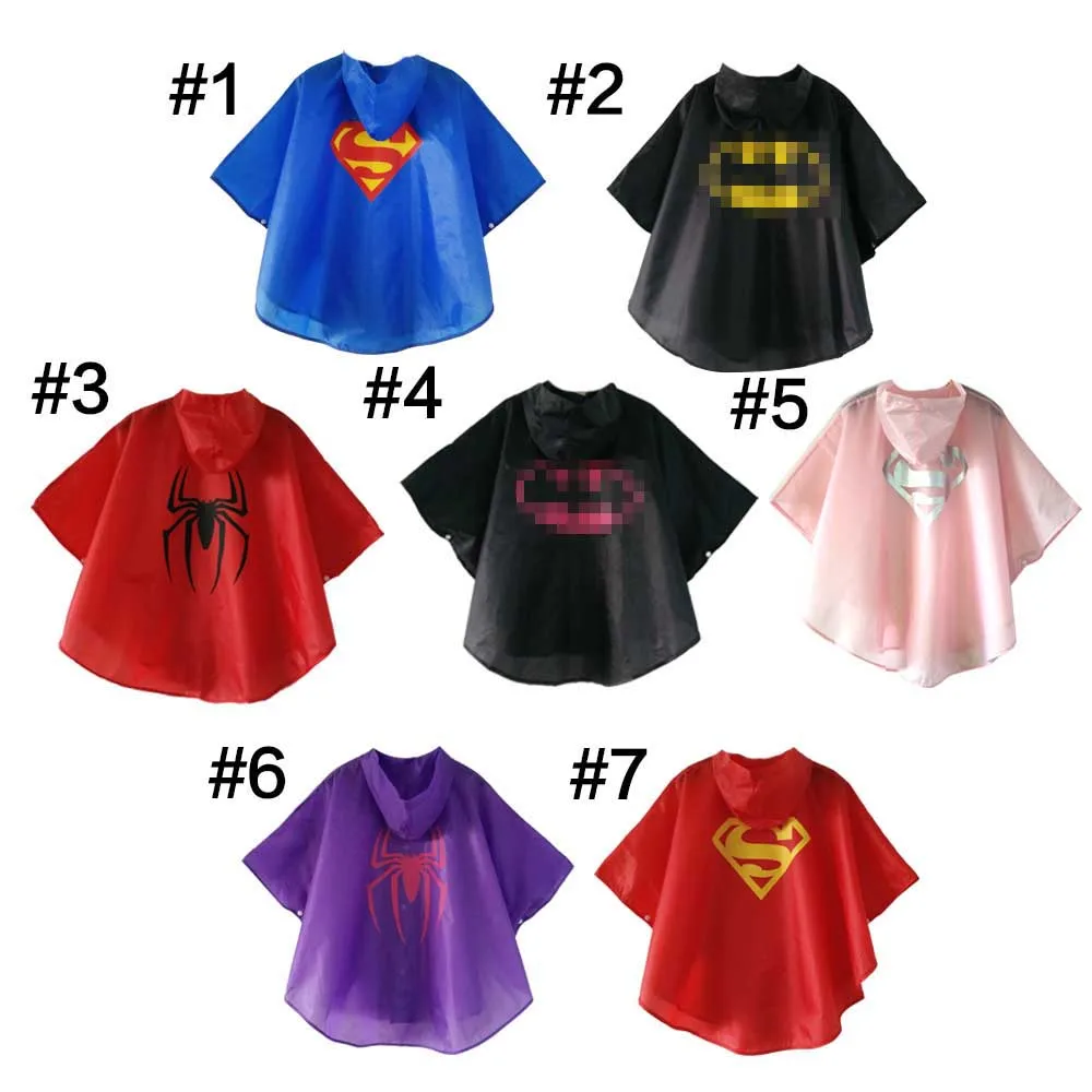 

Kids Superhero Rain Cape Raincoat Polyester Rain Wear Rain Waterproof Durable kids clothes party favors Halloween costumes