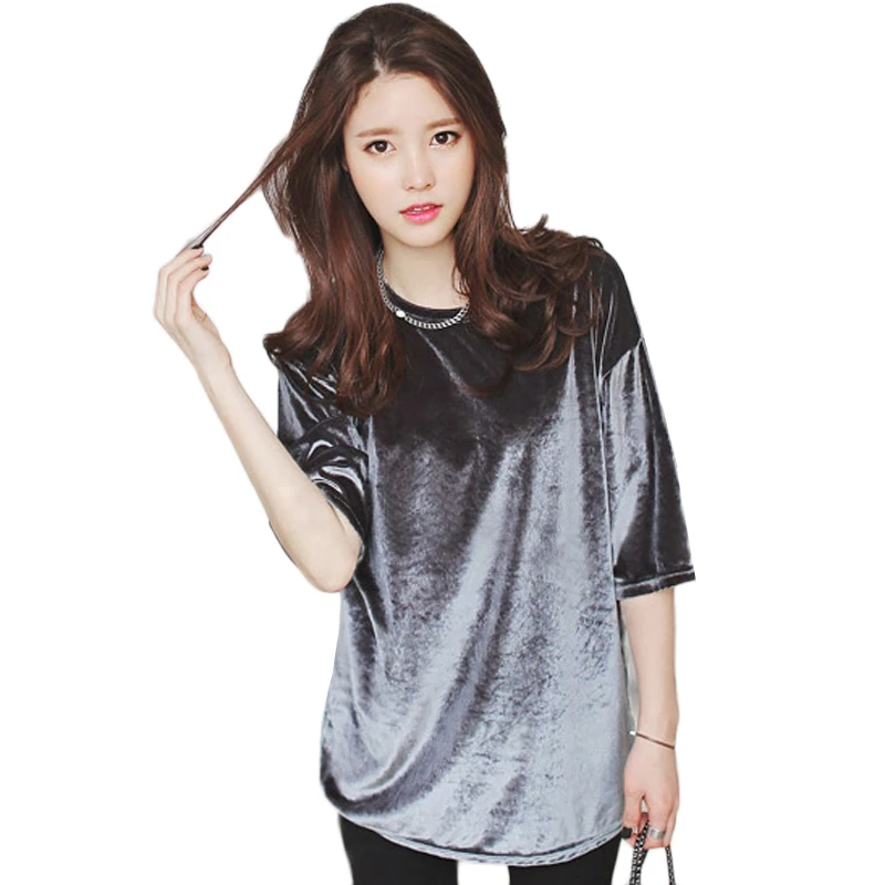4XL Loose Plus Size Women Velour Shirts 2018 Summer Fashion Short