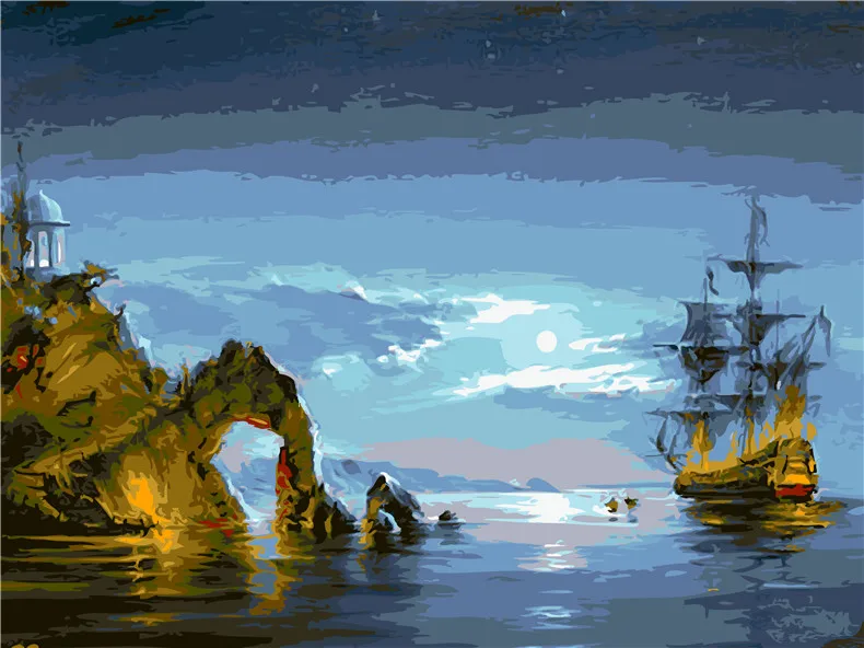 Лодка на море рыбацкая лодка цифровая живопись ручная роспись маслом по номерам картины маслом китайские картины-свитки