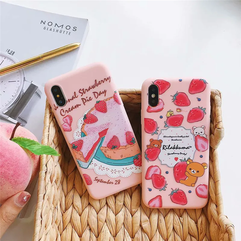 Good quality fashion pink Strawberry Cake Case For iPhone XS MAX XR X 7 8 Plus 6 6s back Cover Fundas Coque SZ199 |
