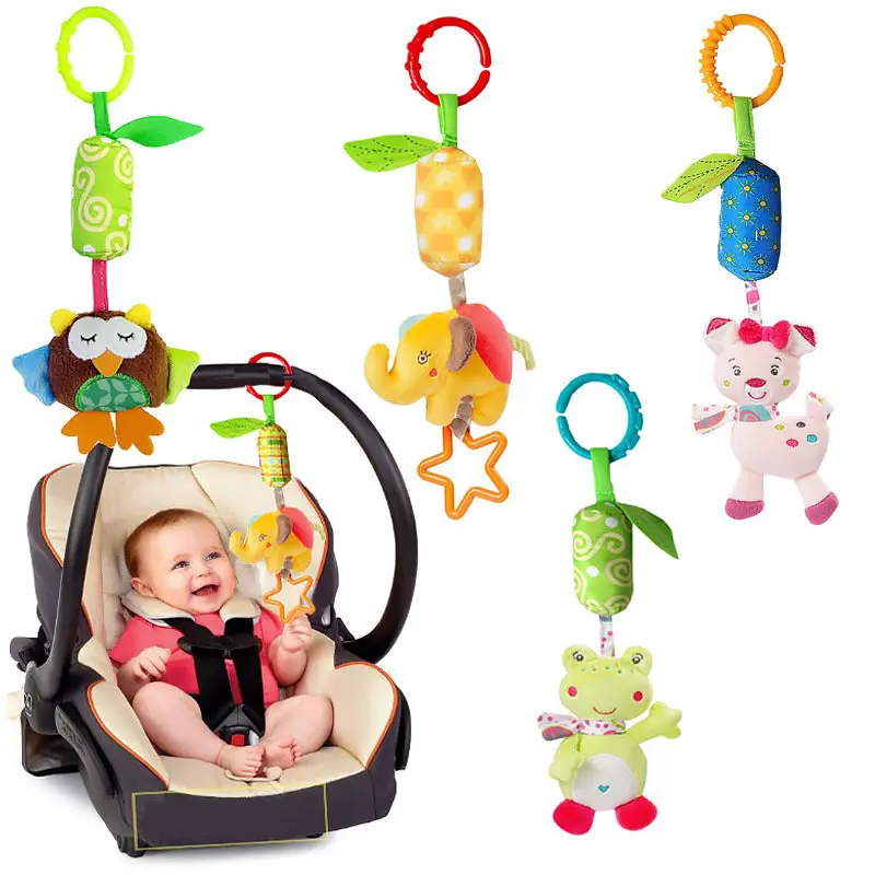 Cute Cartoon Animal Pendant Baby Stroller Cribs Toys Soft Plush Appease Doll Rattles For Infant Toddler Hanging Bed Bell Gifts