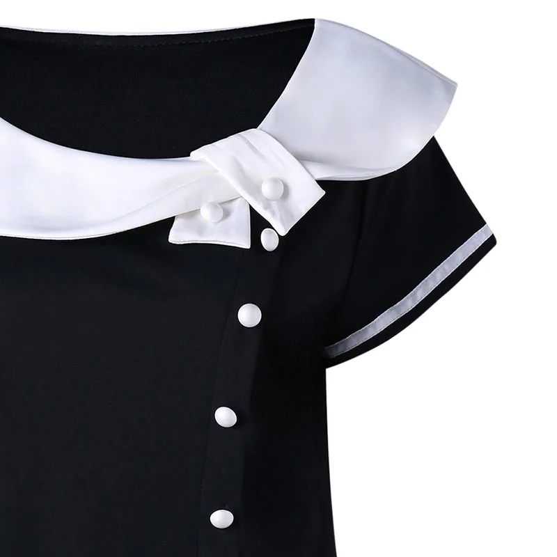 PlusMiss Plus Size 5XL 4XL Summer 2018 Peter Pan Collar T-shirt Women Big Size Black and White Patchwork T Shirt Ladies Tops Tee PlusMiss Plus Size 5XL 4XL Summer 2018 Peter Pan Collar T-shirt Women Big Size Black and White Patchwork T Shirt Ladies Tops Tee