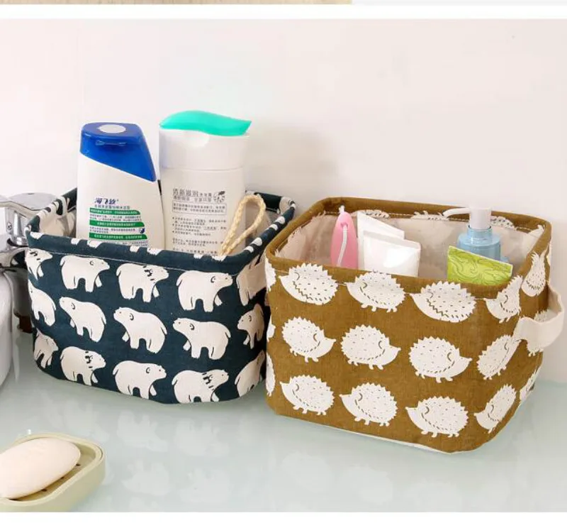 1pc Desktop Linen Storage Box Organizer Box Household Storage Bath Bag