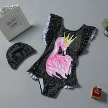 Ins прекрасный купальники для принцессы+ шапка для девочек Лебедь детское купальный костюм для девочек цельный купальный костюм черный купальник