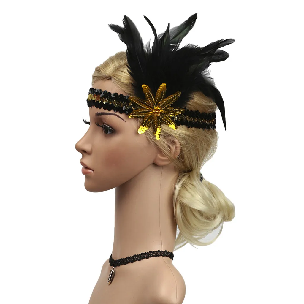 

Feitong Fashion 2019 New Flapper Feather Headband 1920s Accessories Crystal Beaded Wedding Headpiece High Quality Gift