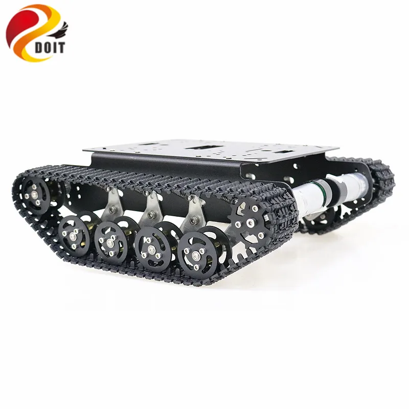 Black Shock Absorber Metal RC Robot Tank Chassis Kit with Track DC Motor Tracked Mobile Platform for Arduino Uno r3 Raspberry Pie DIY Toy Parts 