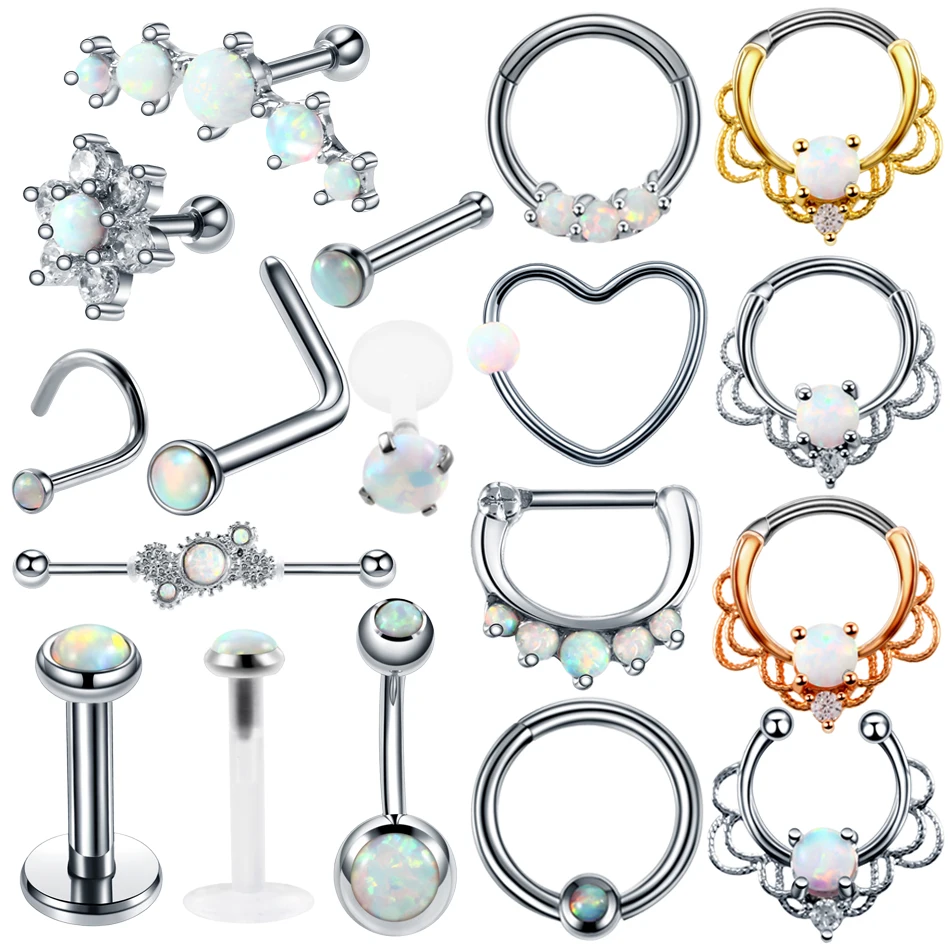 

1PC Steel Opal Stone Septum Ring Nose Piercings Opal Ball Closure Nipple Lip Tragus Eyebrow Piercing Earring Rings Body Jewelry