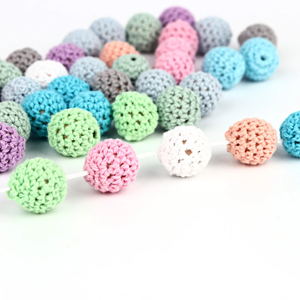 

TYRY.HU 20Pcs/Lot 16mm Handmade Round Crochet Beads Wooden Crocheted Bead Colorful Bead Round Beads