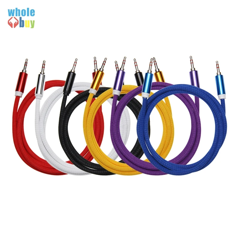 100pcs lot 3 5mm Audio Cable Cloth Fabric Braid 3 5 Jack To Jack Aux Cord 1 5m Headphone Speaker AUX Cable for Iphone Car MP3
