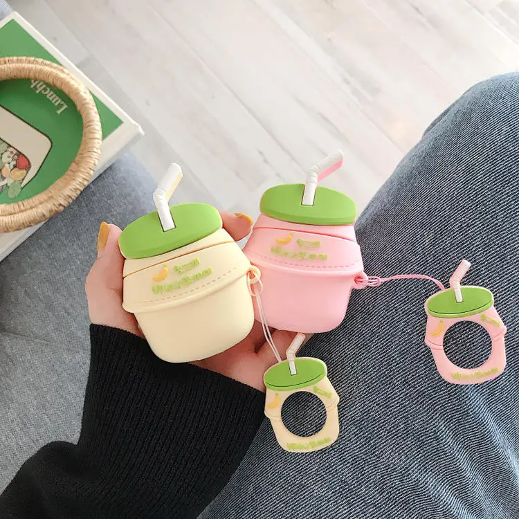 3D Милые BINGGRAE банан клубника йогурт Молоко бутылки наушники Чехлы для Apple Airpods 1 2 силиконовые защитные наушники крышка