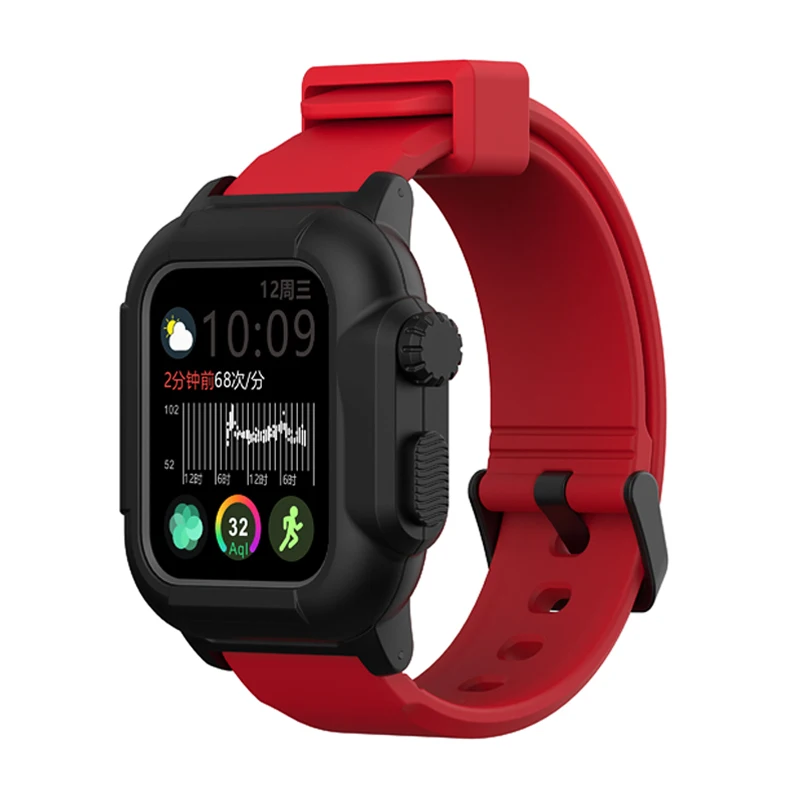 Спортивный силиконовый мягкий чехол для Apple Watch Series 5 4 3 2 Водонепроницаемый ударопрочный 40/44/42 мм противоударный чехол с Ремешок - Цвет ремешка: Black Red