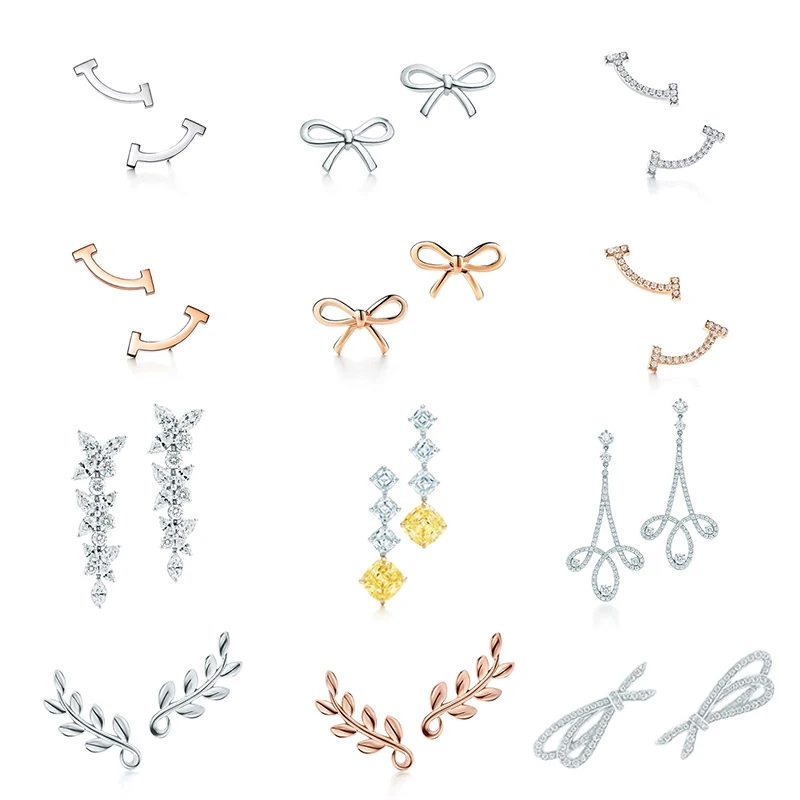 

ROBOL High Quality TIF Original 925 Sterling Silver Fashion Elegant Bow Twig Earring Series DIY Jewelry Gift for Girls and Women
