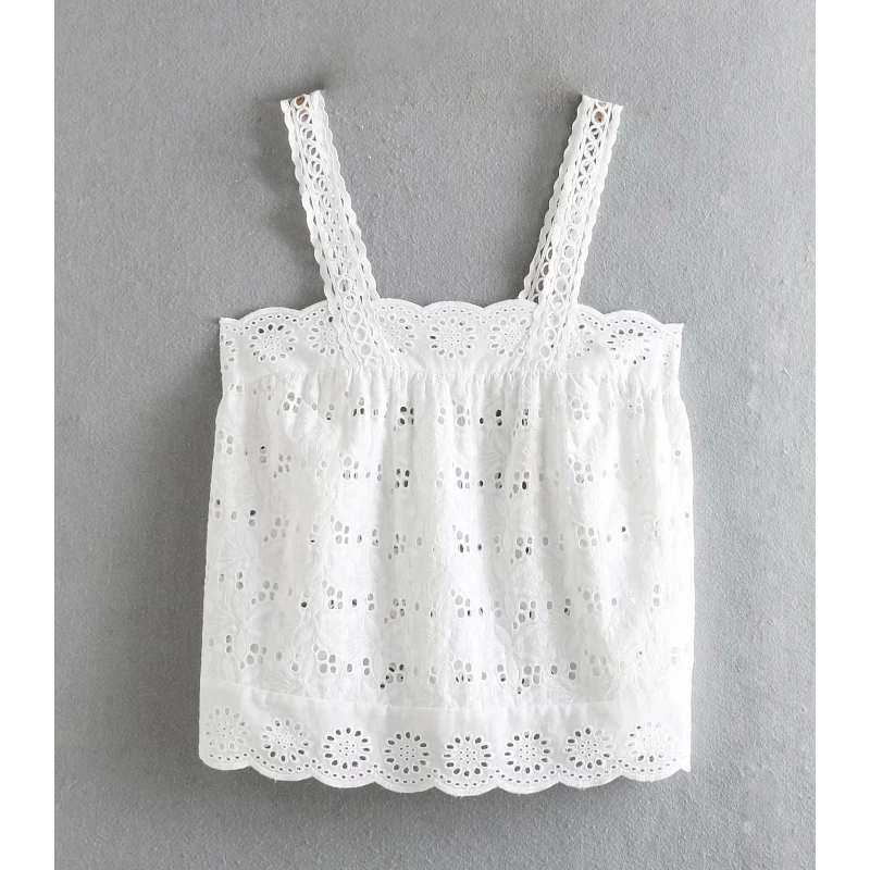 

2019 new women summer hollow out embroidery white sling blouse shirt women casual white smock chic blusas chemise tops LS3543
