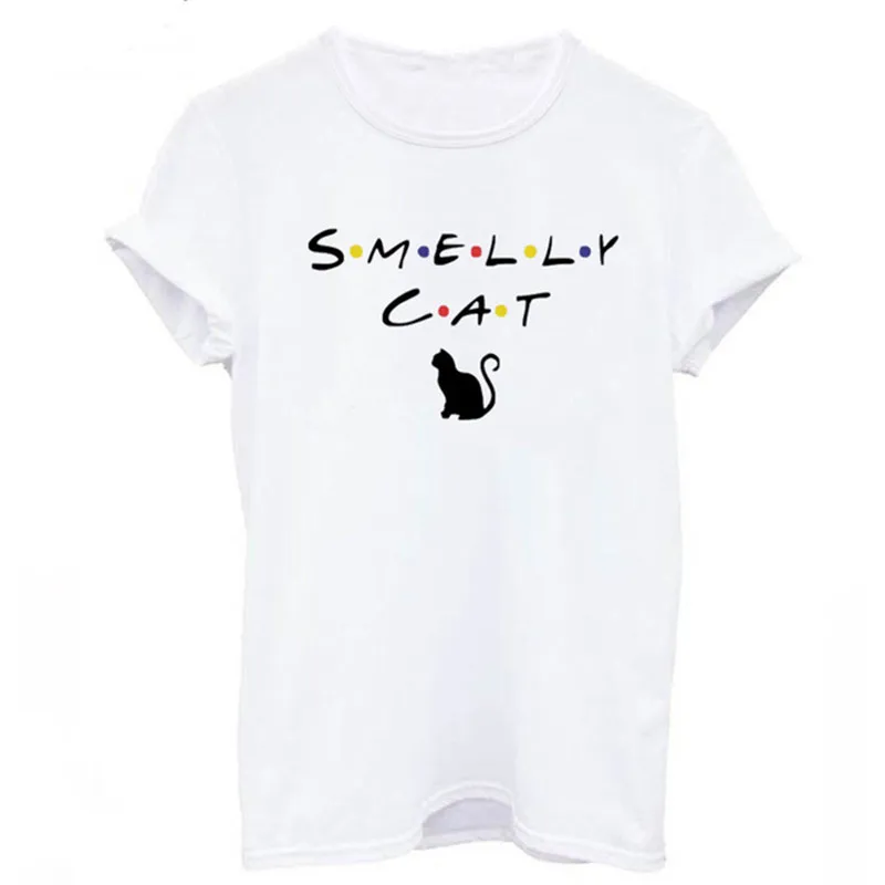 Футболка с котом, женская футболка с принтом ТВ шоу вонючий кот, летняя забавная футболка для девочек и женщин, топ, футболка для друзей - Цвет: Белый