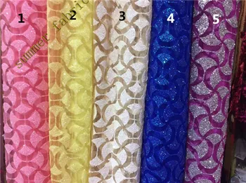 

Hot selling African tulle embroidery with glued glitter French lace fabric for bridal dress
