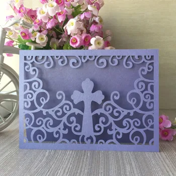 

20pcs/lot Hollow Laser Cut Lace Cross Wedding Invitation Card Used ToTraditional Events Anniversal Invitation With Pearl Paper