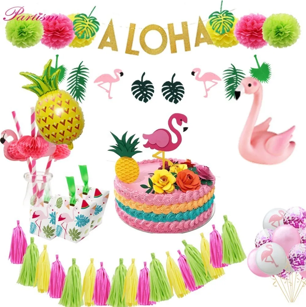 

1Set Flamingo Theme Banner/Straw/Balloon Paper Pompoms Photobooth Wedding Party Favors/Beach Bachelorette Hen Party Decoration