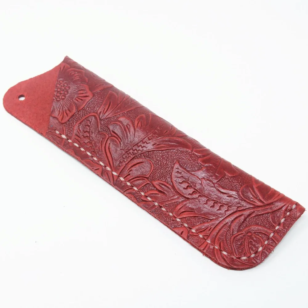 

Embossed Cowhide Pen Case Holder Handmade Genuine Leather Pencil Bag Vintage Retro Style Accessories For Travel Journal