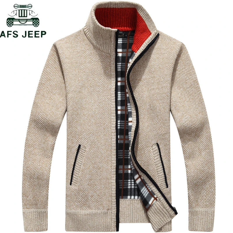 Осенне-зимний флисовый мужской свитер размера плюс, толстый шерстяной мужской свитер с искусственным мехом, повседневный трикотажный кардиган на молнии