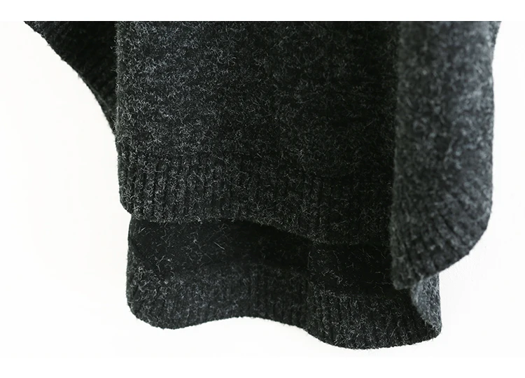 Асимметричный осенне-зимний черный свитер, Европейский свободный сексуальный ленивый теплый пуловер с круглым воротником и длинными рукавами, Женский Топ AC5714